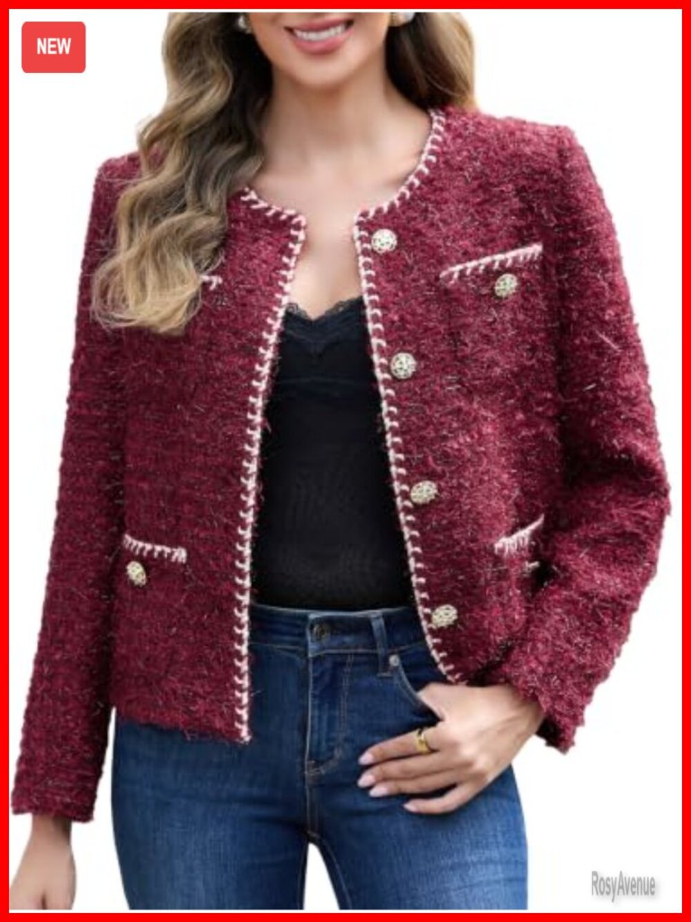 Tweed Blazer Women Business Casual Single-Breasted Tailored Fit